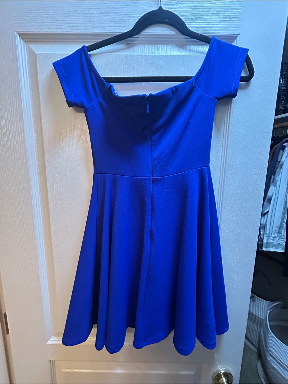 Lulu's Cobalt Blue Off-Shoulder Fit & Flare Mini Dress - Picture 2 of 2